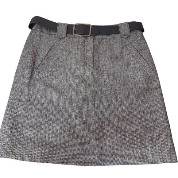 Carole Little Women’s Size 8 Wool Blend Black Grey A-Line Skirt Belt Chevron - Picture 1 of 8